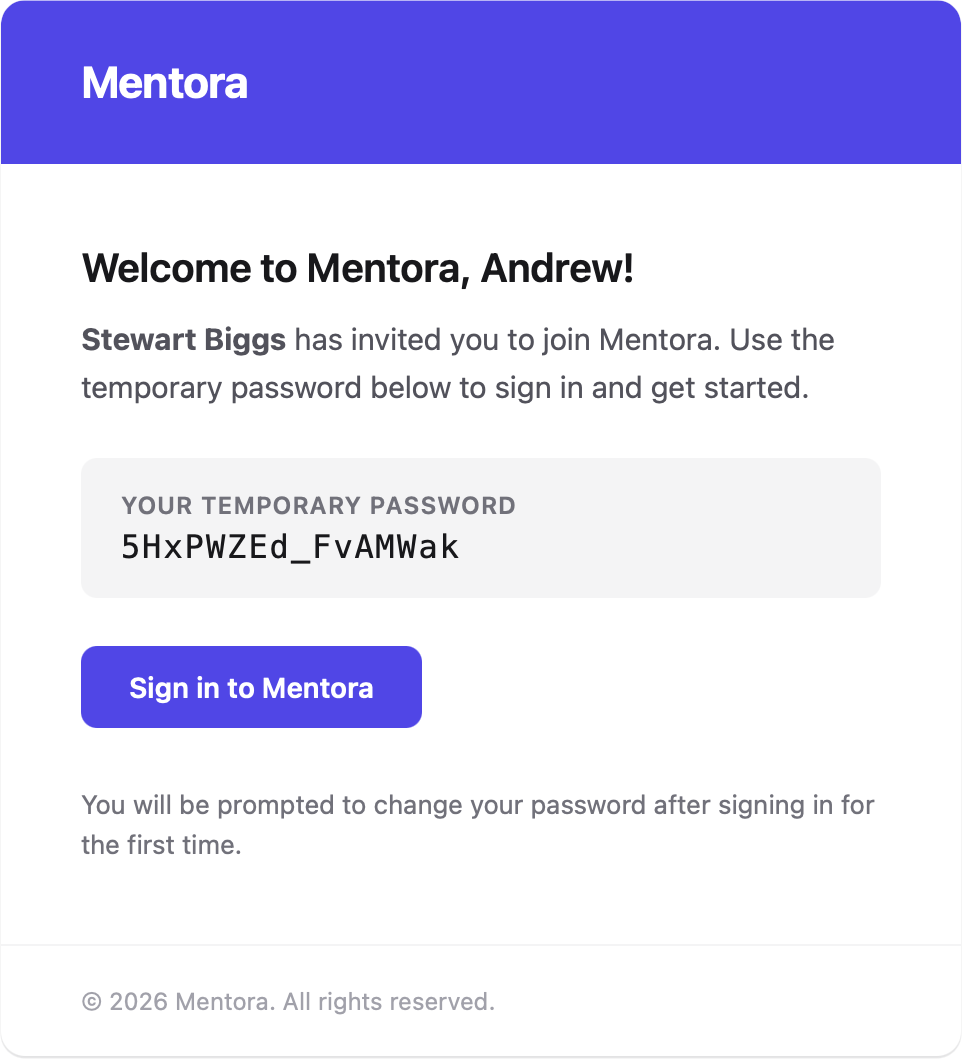 Sample invitation email received by new team members