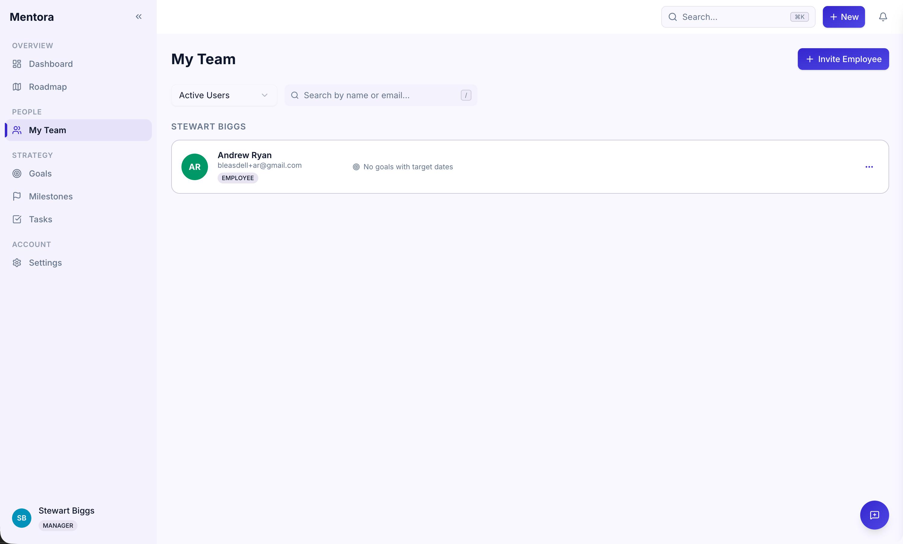 Team management page showing list of current team members