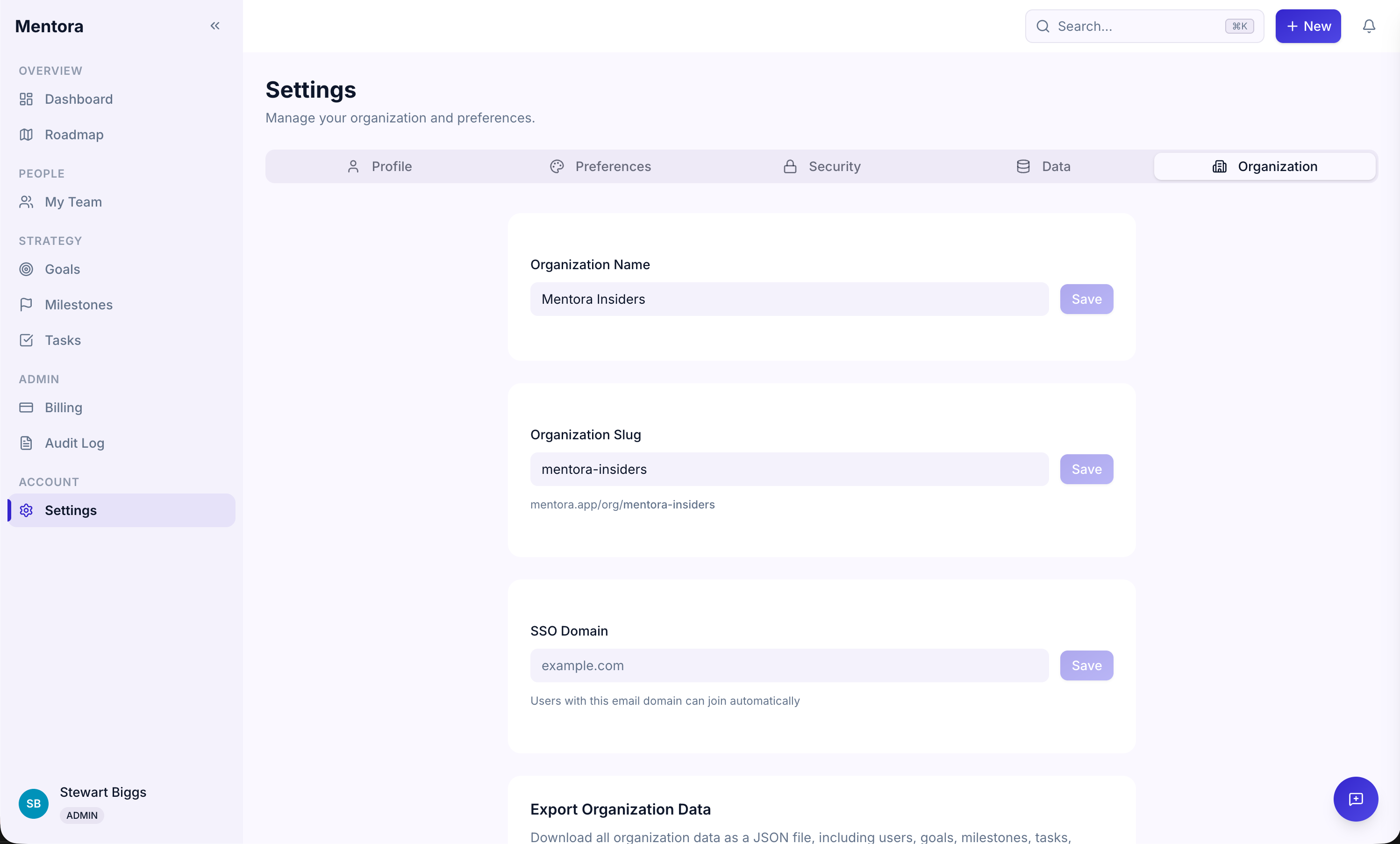 Workspace settings page showing name and logo fields